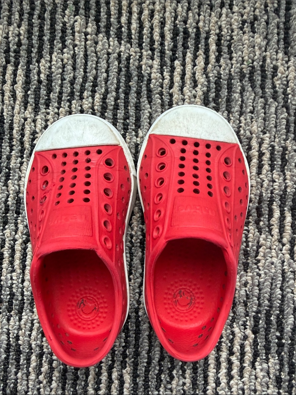 Native Shoes Kids Red Slip-On Water Shoes with White Toe Cap